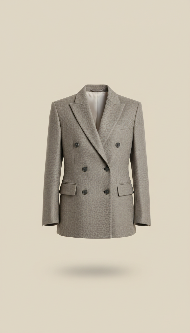 Double-breasted wool blazer in urban oat