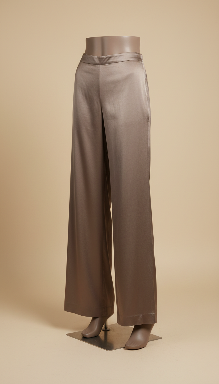 Wide-leg silk trousers in mocha mist